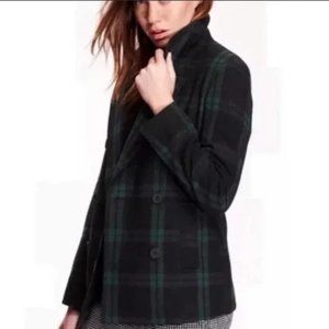 Green and Black Plaid Part-Wool Pea Coat Old Navy